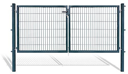 Doppelflügeltore für Stabmattenzaun, grün oder anthrazit, verschiedene Höhen wählbar - inklusive Pfosten und passenden Anschlussstücken (Doppeltor H 120 x B 300 cm, anthrazit)