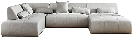 Lisa Design Onyx – 7-Sitzer Wohnlandschaft Links – aus Stoff Hellgrau