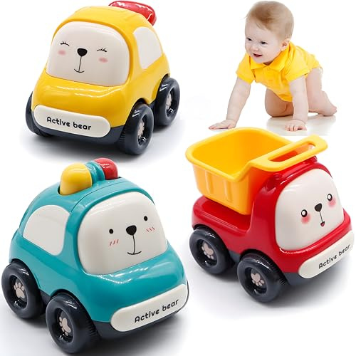 MOONTOY Auto Spielzeug Baby Spielzeug ab 1 Jahr Jungen und Mädchen, 3 Stück Kinder Spielzeugauto Set Baby Aufziehauto Rennwagen Reibung Spielzeugauto, Outdoor Spielzeug Geschenk für Kinder 1 2 3 Jahr