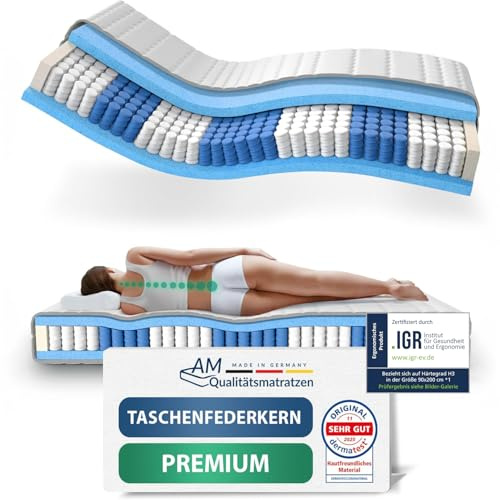 AM Qualitätsmatratzen Premium Taschenfederkernmatratze 80x200cm H3 24cm - Made in Germany & Oeko TEX Siegel - 7 Zonen Federkernmatratze 80x200 mit Lyocell Bezug - Ergonomische Matratze 80x200 H3