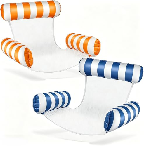 Luftmatratze Pool 2er Set, Wasserhängematte mit Netz, 4-in-1 Pool Sessel | Luftmatratze fürs Wasser mit Netz, für Erwachsene mit Rücken- und Armlehnen, ideal zum Entspannen im Pool, See und am Strand