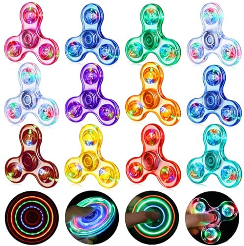 LED Fidget Spinner Kinder 12er-Set, Leuchtende Fidget Toy, Glow in the Dark | Pass the Parcel Preise, Partybeutel Füller Jungen Mädchen, Glow in the Dark Fidget Toy, Geburtstag Partybedarf