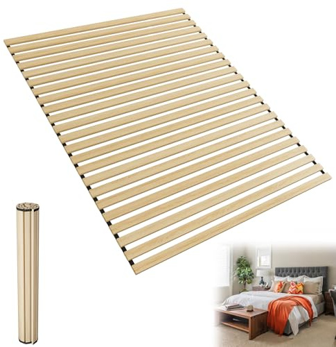 UISEBRT Rollrost Lattenrost aus Fichtenholz, 23 Leisten, 140 x 200 cm Rolllattenrost, Holzlatten mit schwarzem Gummiband, für alle Matratzentypen geeignet, Tragkraft bis 300 kg