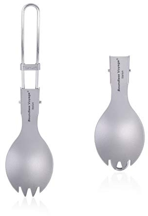 iBasingo Titan Faltbarer Göffel 2 in 1 Camping Besteck Ti1022T | Kleine Leichte Faltbares Gabel‑Löffel Kombigerät Outdoor Tragbar Geschirr fur Geschäftsreise Picknick Wandern, mit Tasche