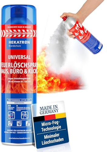 Hekatron Feuerlöschspray, hochwirksames Schaumlöschmittel, Sprühweite bis zu 4 Meter, Löschzeit 25 Sekunden, Löschspray ideal für Haushalt, Küche, Grillen und Camping dank intuitiver Anwendung, 600 ml