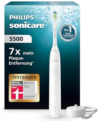 Philips Sonicare 5500 elektrische Zahnbürste, Schallzahnbürste mit 1 Intensitätsstufe, Andruckkontrolle, EasyStart, SmarTimer und BrushPacer, Weiß, Modell HX7110/01 [Neue Technologie]