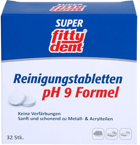 fittydent® Super Reinigungstabletten | 32 Stück | Entfernt fast unsichtbare Rückstände kraftvoll & schonend | Optimal für Voll- und Teilprothesen & Zahnspangen | Frische und Sauberkeit im Mund