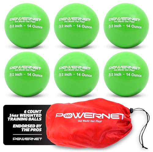 PowerNet Gewichtete Trainingsbälle zum Schlagen, Kraftaufbau und Muskelaufbau, Verbesserung der Technik, Trainingsgeräte zum Werfen, Softball-Größe (400 g, Grün), 8,1 cm, 6 Stück