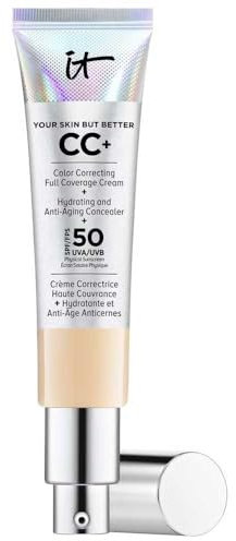 IT Cosmetics Your Skin But Better CC Cream LSF 50+, 32 ml, Hochpigmentierte Mehrzweck-Creme mit LSF 50, Getönte Anti-Aging-Tagescreme, Foundation, Concealer & Pflege in einem, Farbton Light