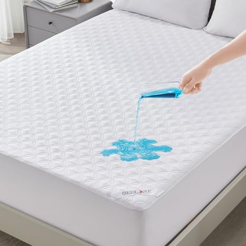 BEDLORE Matratzenschoner 180 x 200 cm, wasserdichte Matratzenauflage, geräuschloser Matratzenbezug mit tiefer Tasche – weich, atmungsaktiv und komfortabel (Weiß)