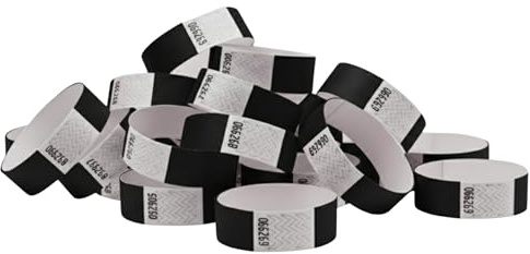 FUN FAN LINE - 200er-Pack Tyvek Identifikationsarmbänder 19mm x 258mm | Nummeriert, Nicht Übertragbar und Wasserfest | Kontrollarmbänder für Events, Diskotheken und Partys (Schwarz)