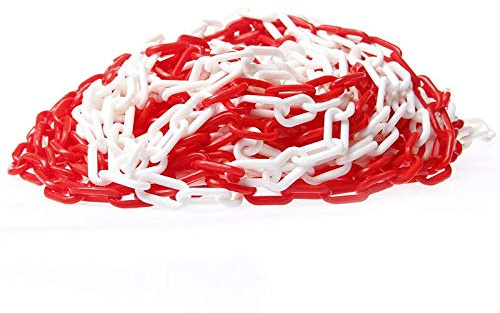 TOPWAY Absperrkette Kunststoffkette 25 Meter 8mm x 25m gut sichtbare weiße und rote Kunststoff-Gliederkette für Warnsicherheit, Parkplatz, Massenkontrolle, Verkehr, Warteschlangen 363068
