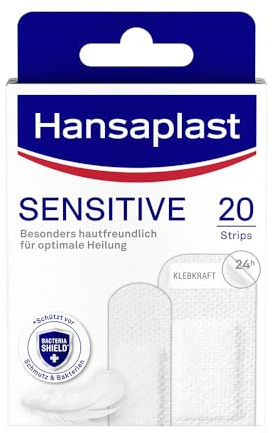 Hansaplast Sensitive Pflaster (20 Strips), hautfreundliche und hypoallergene Wundpflaster mit Bacteria Shield & sicherer Klebkraft, schmerzlos zu entfernende Pflaster