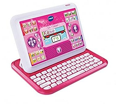 VTech 2 in 1 Tablet pink – Laptop und Tablet in einem – Mit 80 Lernspielen in zahlreichen Kategorien – Zum Lernen von Deutsch, Englisch Mathe u. v. m. – Für Kinder von 5-7 Jahren