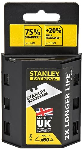 Stanley FatMax Trapezklingen (0.65mm Klingenstärke, S3-Technologie, bruchfest bis 35kg, 50 Stück im Großspender) 0-11-700, Silber