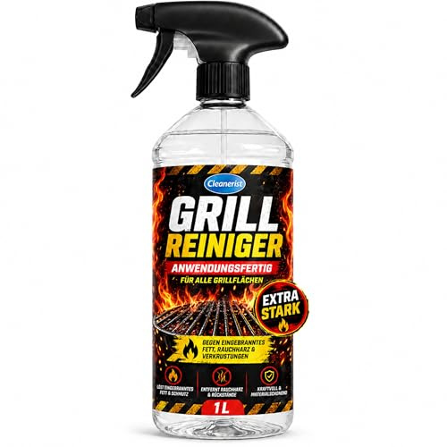 Cleanerist | 1L Grillreiniger mit Sprühkopf - extra stark & anwendungsfertig - Fettlöser für Grillrost, Smoker & BBQ - Entfernt Eingebranntes & Raucharz - Für Gasgrill, Holzkohlegrill & Elektrogrill