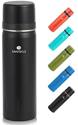 SANTECO Thermoskanne Thermosflasche Edelstahl 1l, 500ml, Auslaufsicher Isolierflasche mit Trinkbecher für unterwegs, Kaffee & Tee für Kinder, Sport, BPA-Frei, 24H Kalt & 12H Heiß