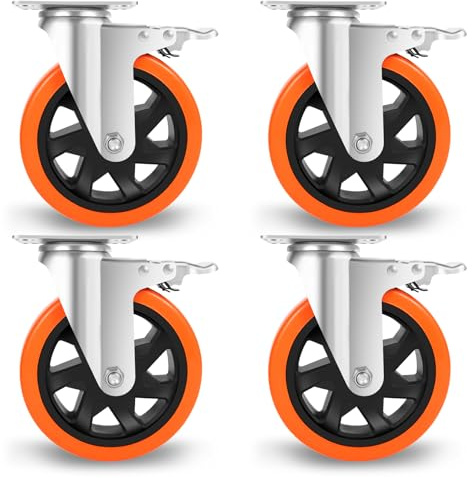 W B D WEIBIDA Schwerlastrollen 150mm, 4 Rollen mit Bremse Doppelverriegelung Tragkraft 1000KG, Langlebige, Leise und Robuste Möbelrollen, Polyurethan Rollen Groß für Werkbänke und Industrielle