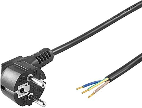 PremiumCord,kpsft2b,Netzkabel AA8230V 2m,CEE 44384 SchukoStecker abgewinkelt zu offenem Kabelende,3 Kabelenden freigelegt, Farbe schwarz