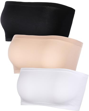 Damen-BH, ohne Träger, nahtlos, dehnbar, Nicht gepolstert, Mehrfarbig, 3 Stück