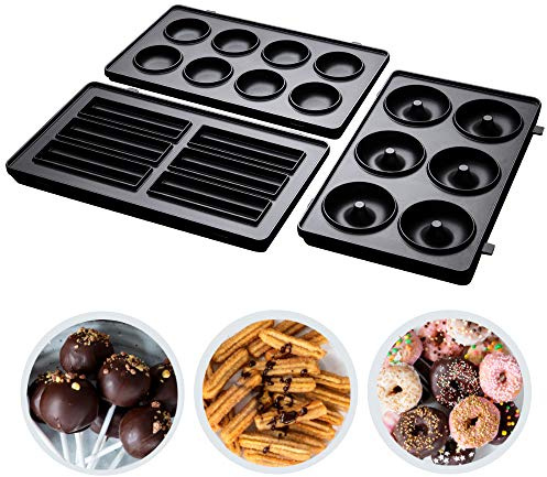 Russell Hobbs Zusatzplatten 3er Set [Cake Pop, Mini Donut & Churros] Ergänzung für 3-1 Multifunktionsgerät Fiesta 24540-56 (spülmaschinengeeignete, hochwertige antihaftbeschichtete Platten) 25490-56