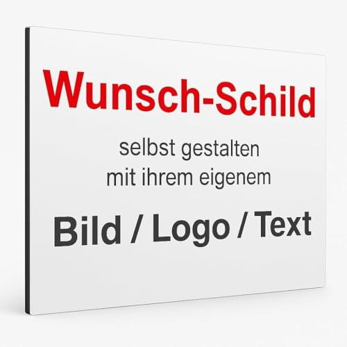 Individuelles Schild mit Wunschtext - Alu-Dibond 3mm in 3 Größen - individueller Druck personalisiert mit Foto, Text, Logo - für Einfahrt, Firma, Haus, Zaun, Carport