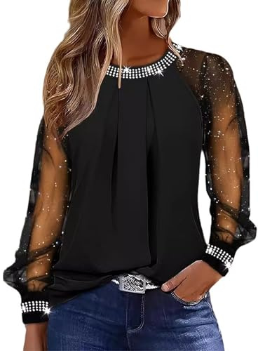 Festliche Oberteile Damen Glitzer Pullover Elegant Silvester Outfit Damenpullover Langarm Elegant Glitzer Oberteil Pailletten Shirt Glitzer Bluse Große Größen Festliche Tunika
