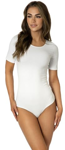 Alkato Damen Body Kurzarm | Alkato Bequemer Damen Baumwolle Body mit Rundhalsausschnitt und Druckknopfverschluss Baumwolle