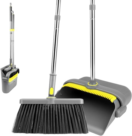 Kehrschaufel Set, Besen und Kehrschaufel Set mit Langem Stiel, Aufrecht Kehrbesen mit Schaufel, handfeger Langer stiel & kehrblech mit langem stiel für die Bodenreinigung in Küche, Haushalt
