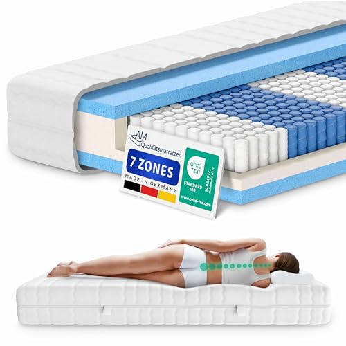 AM Qualitätsmatratzen 1000 Federn Taschenfederkernmatratze 140x200cm H3 24cm - Made in Germany & Oeko TEX Siegel - Federkernmatratze 140x200 mit Lyocell Bezug - 7 Zonen Matratze 140x200 H3