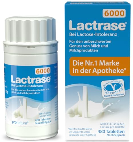 Pro Natura Lactrase 6000 – Nachfüll-Pack für Klickspender, 480 Lactase Tabletten bei Lactose-Intoleranz, für den unbeschwerten Genuss von Milch und Milchprodukten