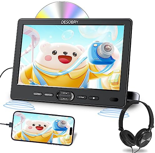 DESOBRY 10,5 Zoll Auto DVD Player für Kopfstütze mit HDMI, USB/SD | HDMI-Eingang unterstützt bis zu 1080P für kompatible Geräte wie Laptop, Raspberry Pi oder Spielkonsole.