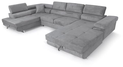 SOFILAND Ecksofa Aller U XXL-Ecksofa mit Schlaffunktion und Zwei Bettkästen in Grau, Linke Seite (Hellgrau)