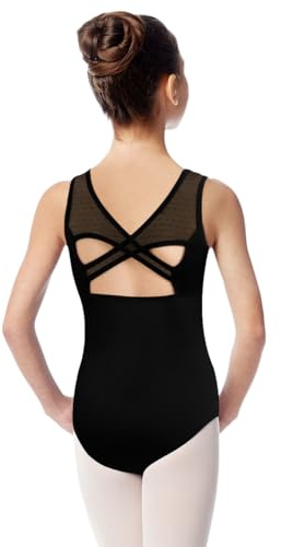 DANSHOW Ballett-Trikot aus Netzstoff für Mädchen Schwarzer Mädchen-Tanzanzug Trikot mit überkreuztem Rücken(23629-06-XXL)