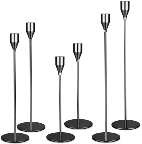 6 Teiliger Kerzenständer Metall, DREI Arten von Stabkerzenhalter mit Höhen von 33/28/23 cm, Dekor Kerzenhalter Stabkerze für Hochzeiten, Partys, Geburtstage, Tischdekorationen (Schwarz)