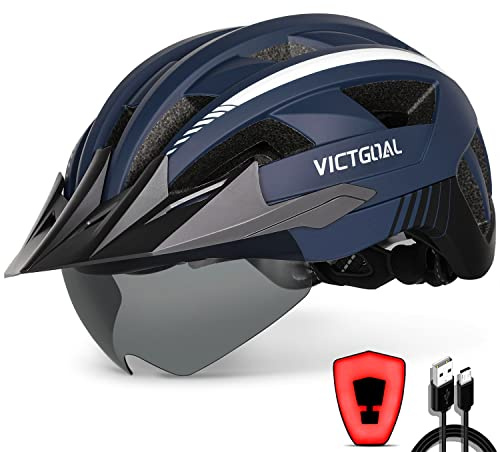 VICTGOAL Fahrradhelm Herren Damen mit Visier, USB Rücklicht, Magnetbrille