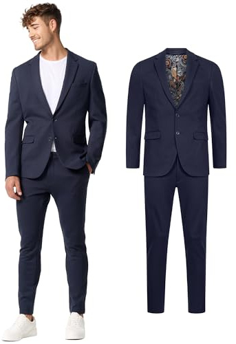 JEFF Herren JFEzra Set Anzug 2-teilig Sakko Hose Bundle | elastischer Herrenanzug Regular Fit für Männer Dark Navy, 46