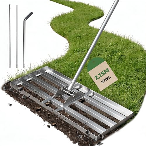 Rasenrakel 80x30 cm Rasenplanier-Rechen mit Verstellbarer Metallstiel (140-215cm) Rasenrechen zum Rasen Nivellieren & Rasen Sanden Nivellierrechen für Rasenpflege Garten Golfplatz Lawn Leveling Rake