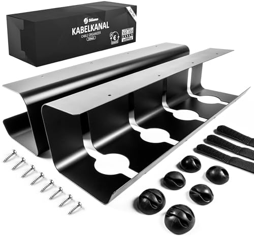 Stilemo® Kabelkanal Schreibtisch - Kabelmanagement Schreibtisch Organizer Kabeldurchführung - Cable Management Kabelhalter Kabelwanne Tisch 2er Set - 43x12x10 cm - Kabelkorb Schwarz