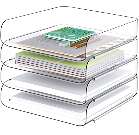 Tomorotec büro zubehör, 4 Stück, papierablage, briefablage a4, transparent, PET, stapelbar, dokumenten-0rganizer,ablage Schreibtisch，Schreibtisch