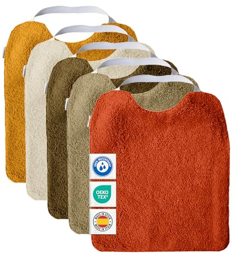 MIMUSELINA Set aus 5 Große Frottee Lätzchen Baby Wasserdicht Wiederverwendbar aus Baumwolle Premium mit Elastischem Hals | Hochwertige OEKO-TEX Lätzchen Baumwolle Ohne Plastik