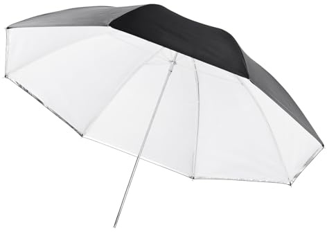 Walimex pro 2in1 Reflex- und Durchlichtschirm weiß, Fotoschirm 84 cm Durchmesser, robuster Reflexschirm mit Stange und Spitze aus Metall, Lichtformer für weiche Lichtcharakteristik