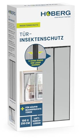 Hoberg Insektenschutzvorhang 100 x 210 cm | Fliegengitter Tür mit XXL-Magnetbändern | Insektenschutz für Balkontür | Magnet Fliegenvorhang | selbstschließend & strapazierfähig