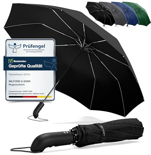 Regenschirm Taschenschirm Sturmfest + Auf-Zu Automatik & Schirm-Tasche, Schwarz | Herren Damen Reiseschirm - Kompakt Stabil, Teflon Wind- & Regen- Dicht | Taschenregenschirm Golfschirm Umbrella