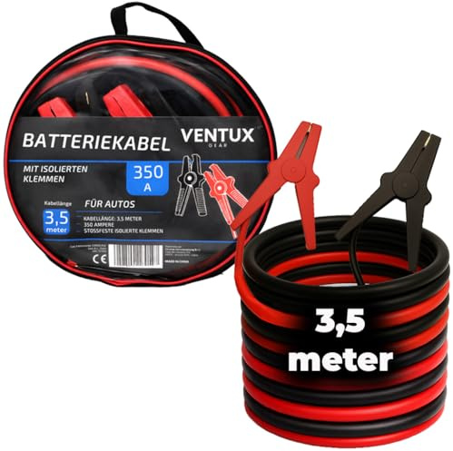 VENTUX GEAR Starthilfekabel Auto - 350A 3,5 Meter Überbrückungskabel - Starterkabel KFZ mit isolierten Klemmen für PKW Batterie Starthilfe Notstart