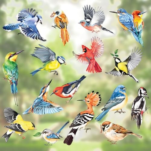 decalmile 17 Stücke Fensterbilder Frühling Vögel Fensteraufkleber Bunt Vögel Kolibri Sommer Fenster Abziehbilder Vogelschutz Anti-Kollision Fensterfolie Fenstersticker Glas Fensterdeko Aufkleber