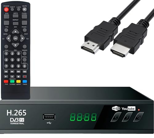 Retoo DVB-T2 HD Receiver H.265 HEVC, Full HD, HDMI, SCART, USB, Schwarz | PVR-Aufnahme, Timeshift, DVB-T, DVB-C, LAN, Mediaplayer, Fernbedienung, HDMI-Kabel