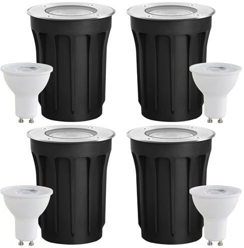 Goodia 4er Set Bodeneinbaustrahler Aussen Schwenkbar GU10 IP67 Bodenstrahler Außen mit 3W LED GU10 (Wechselbar) Bodenleuchten Außen, Terassenbeleuchtungen mit Mattierten Ersatzlinsen, 230V