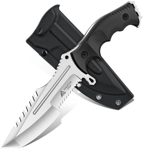 Freelander Outdoor Messer Feststehende Klinge mit Kydex Scheide, D2 Stahl Full Tang Survival Messer mit Semi-Wellenschliff, Ergonomischer Griff Campingmesser, Geschenke für Männer Outdoor