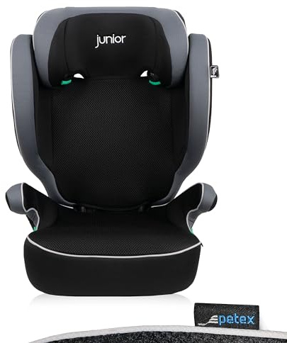 PETEX Auto-Kindersitz Basic i-Size Norm nach ECE R129 für Kinder von ca. 100-150 cm, höhenverstellbarer Kinderautositz in grau, 1 Stück